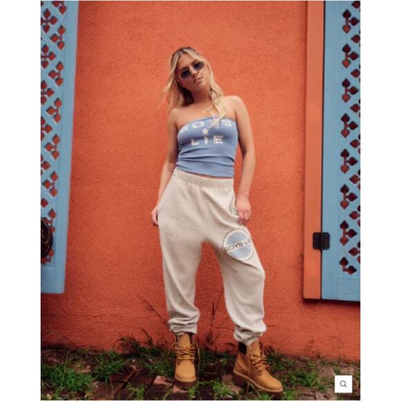 Boys Lie Pants Womens Small Pamela V4 Mac Slim Gray Angel Joggers Sweatpants - Picture 1 of 14